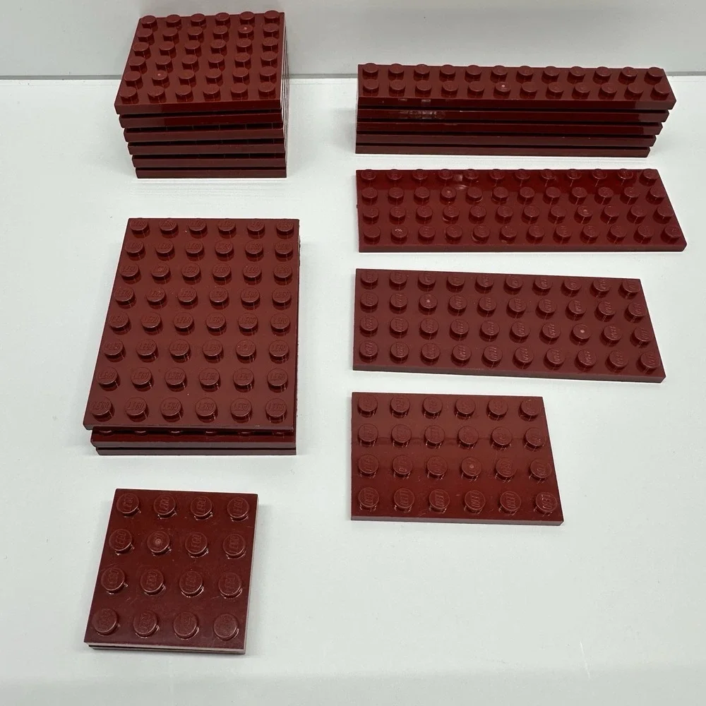 Lego Parts - Dark Red Plates - 2x12, 4x4, 4x6, 4x10, 4x12, 6x6 & 6x8 Lot Of 19